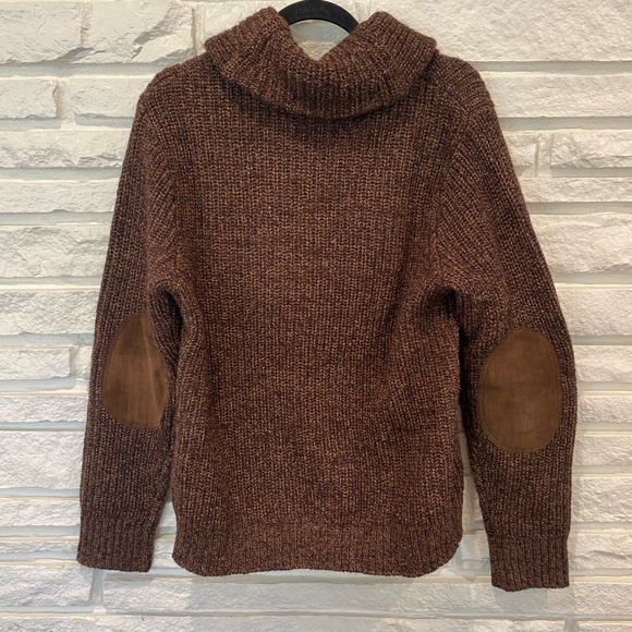 NWT Men’s Double RL - Suede Trim Marled Shawl Cardigan in Brown Tan Mark, Size M - Picture 6 of 12